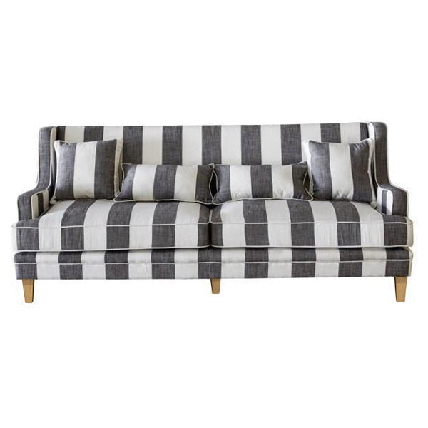 Bondi Hamptons 3 Seat Sofa Grey/Cream Stripe Linen Blend