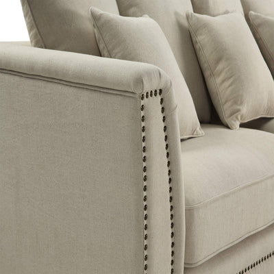 Manhattan 3 Seat Sofa W/ Studs Beige Linen Blend
