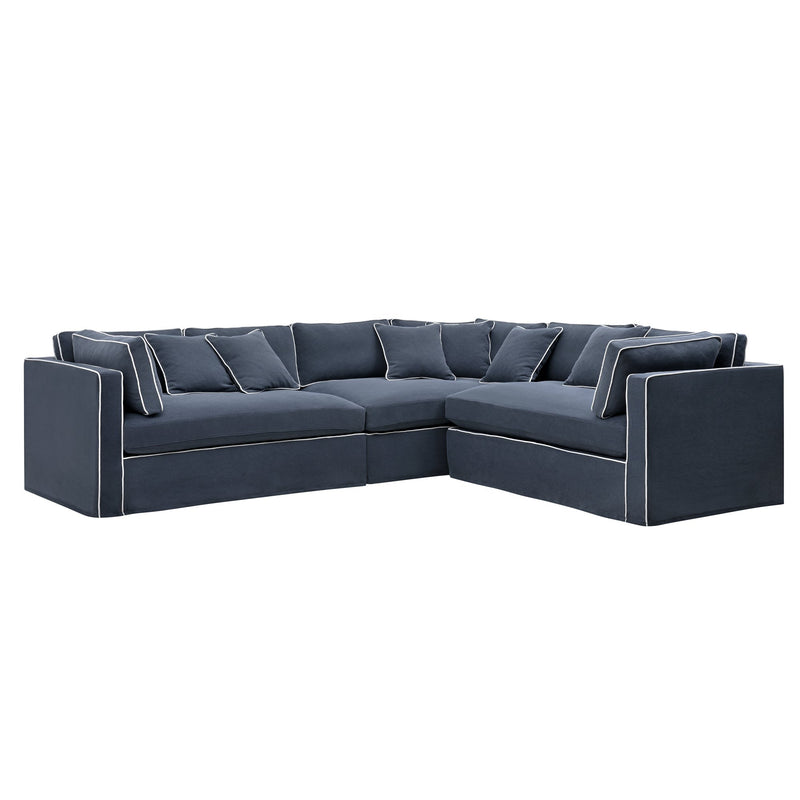 Marbella Modular Sofa Navy with White Piping Left
