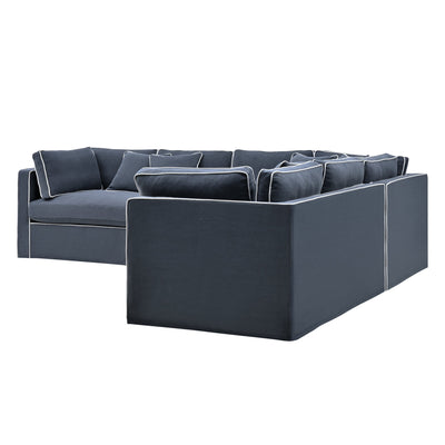 Marbella Modular Sofa Navy with White Piping Left