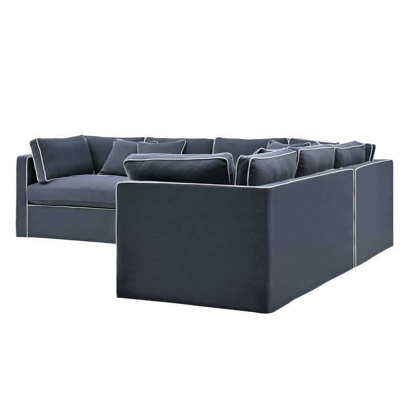 Marbella Modular Sofa Navy W/White Piping Left