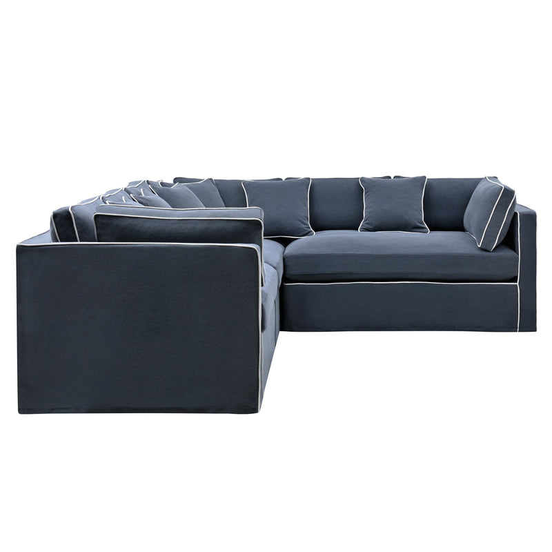 Marbella Modular Sofa Navy with White Piping Left
