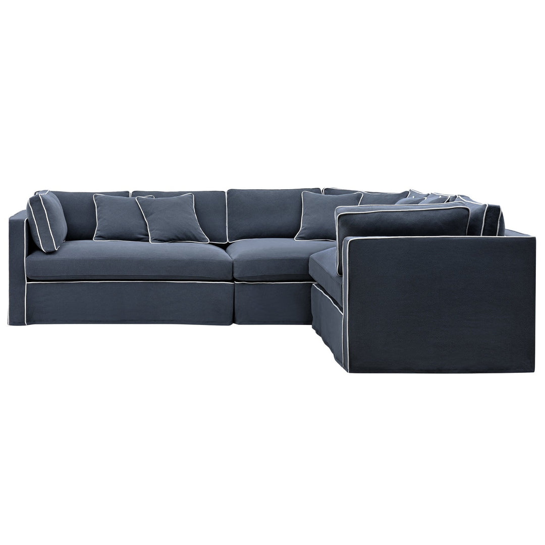 Marbella Modular Sofa Navy W/White Piping Right