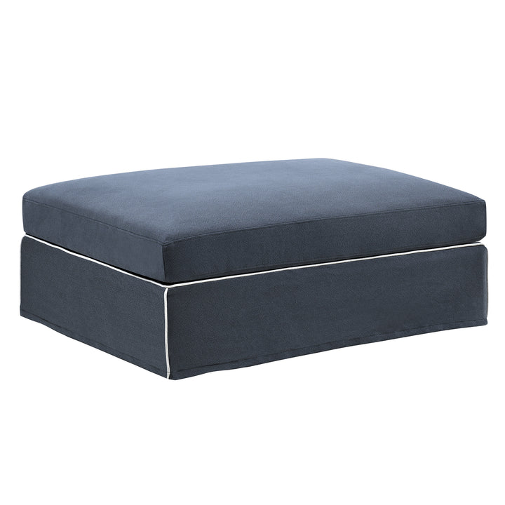 Marbella Ottoman Navy W/White Piping