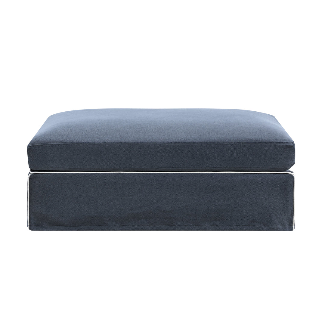 Marbella Ottoman Navy W/White Piping