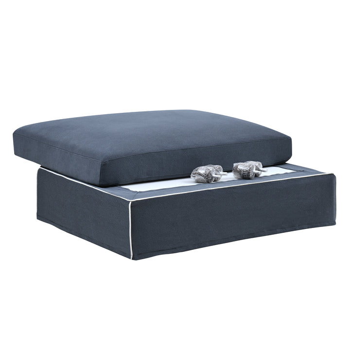 Marbella Ottoman Navy W/White Piping