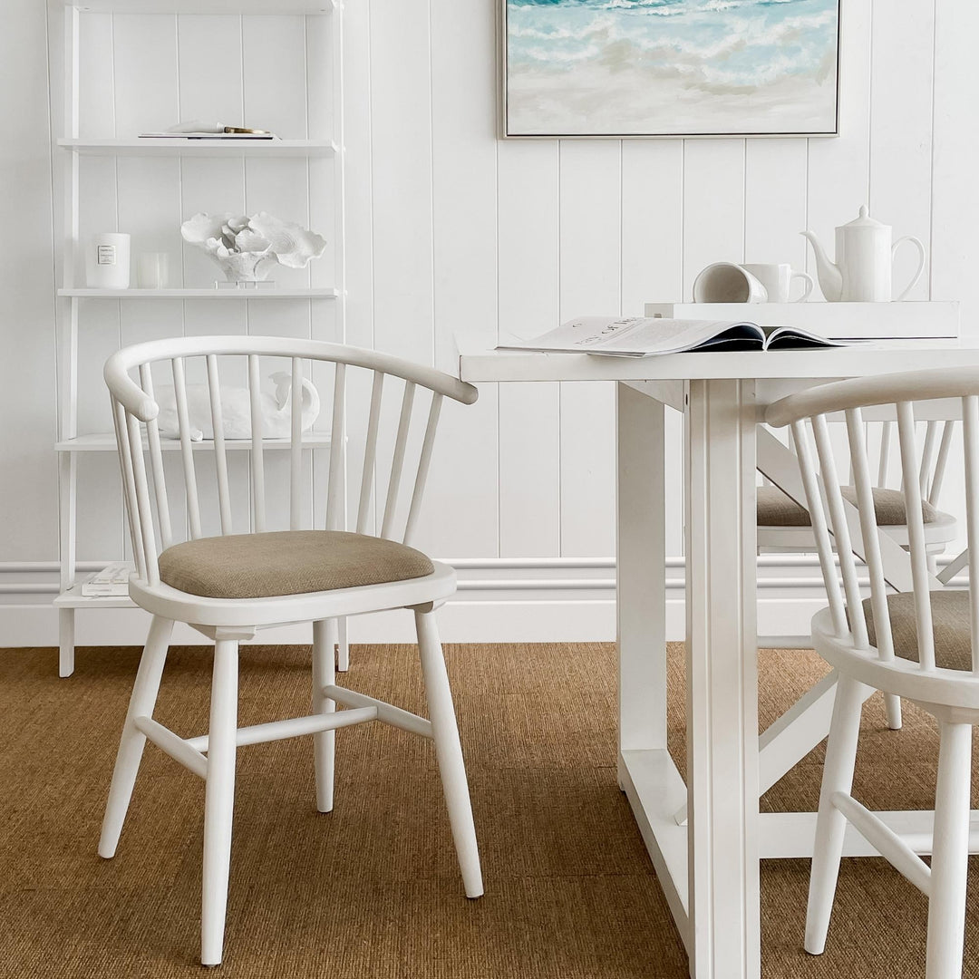 Round Curved Strip Back Elm Wood Dining Chair White