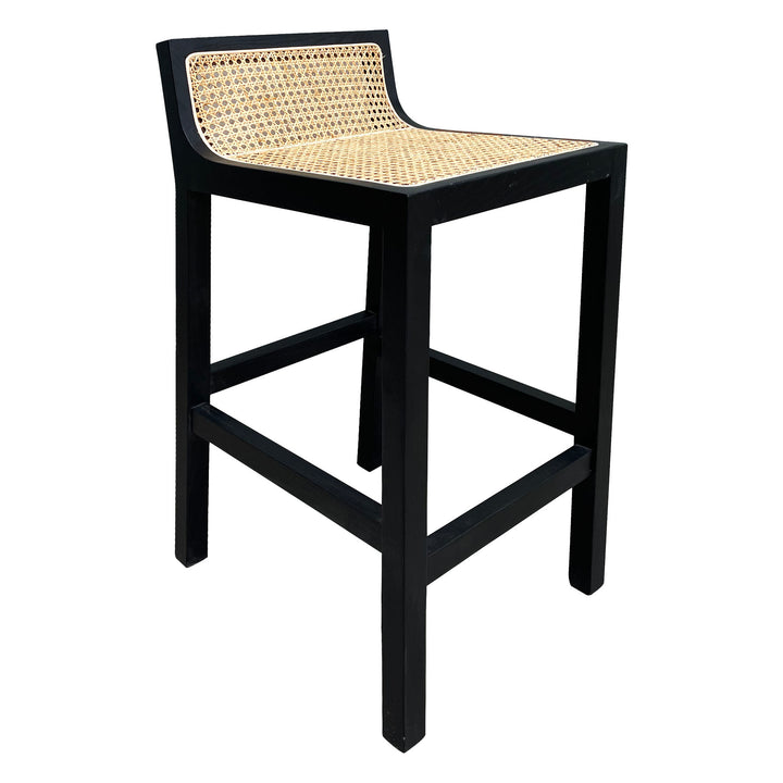 Amalfi Elm Wood and Rattan Barstool Black