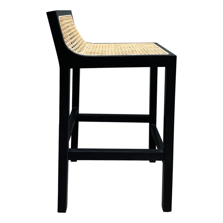 Amalfi Elm Wood and Rattan Barstool Black