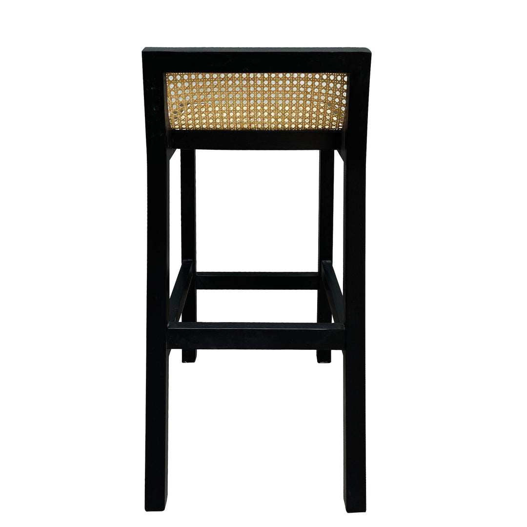 Amalfi Elm Wood and Rattan Barstool Black