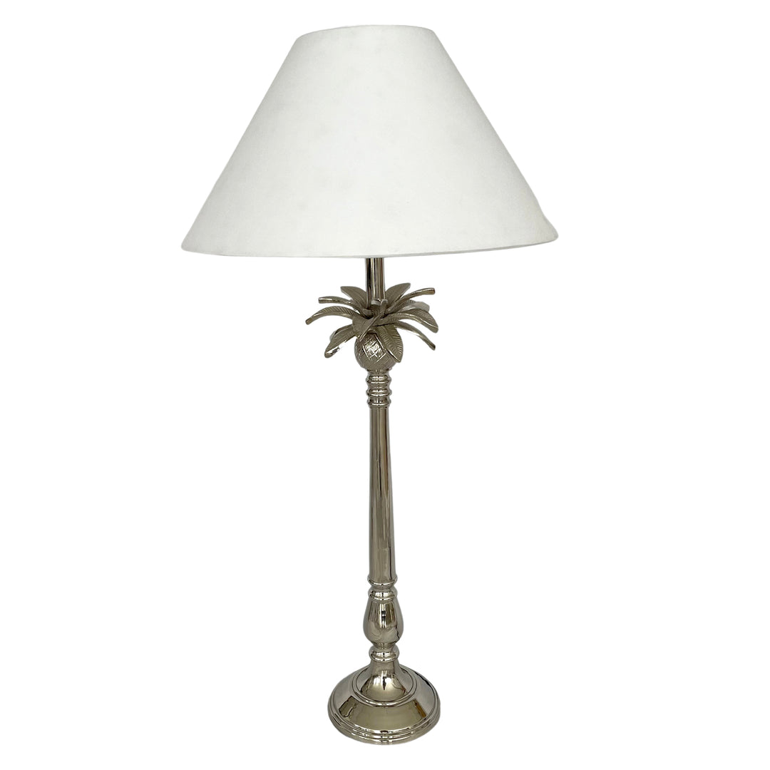 Nickel Pineapple Leaf Lamp W/White Shade - Lamp Base & Shade