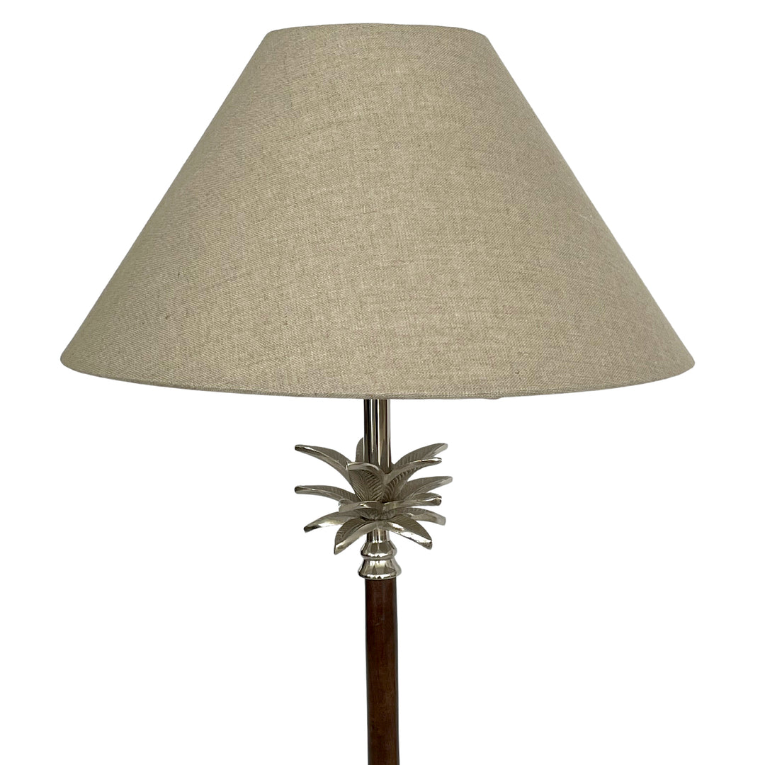 Nickel/Wood Palm Lamp W/Nat Linen Shade - Lamp Base & Shade