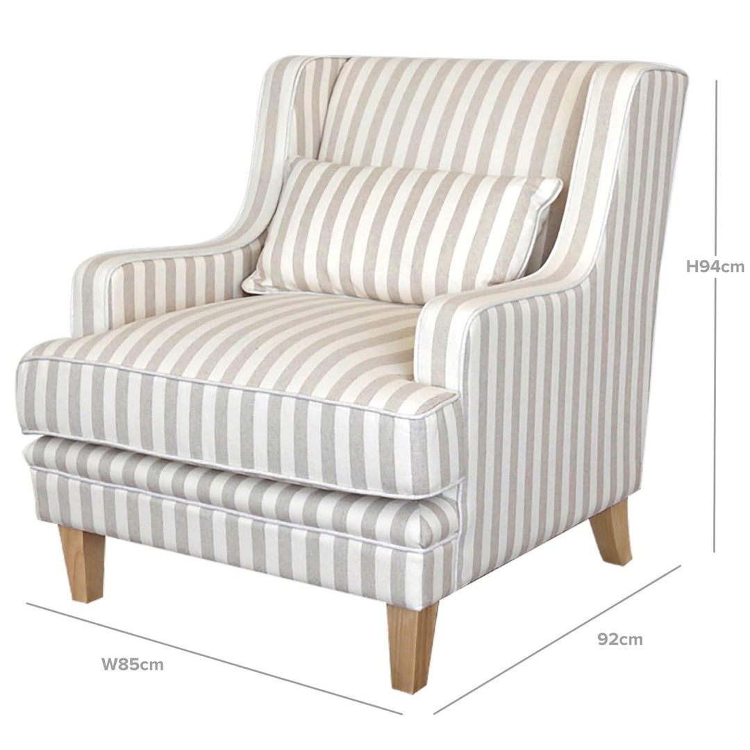 Bondi Hamptons Armchair Natural Stripe W/White Piping