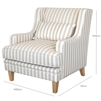 Bondi Hamptons Armchair Natural Stripe W/White Piping Linen Blend