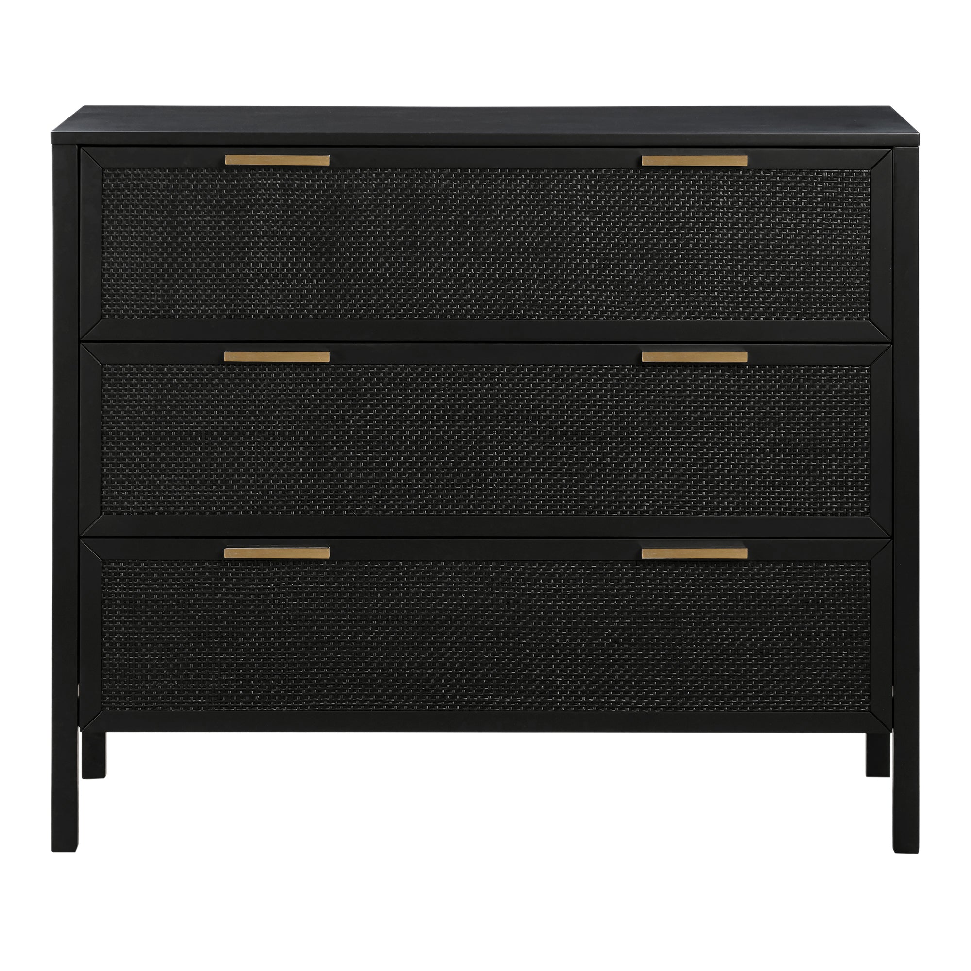 Santorini Hamptons 3 Drawer Timber/Rattan Dresser 100cm Black ...