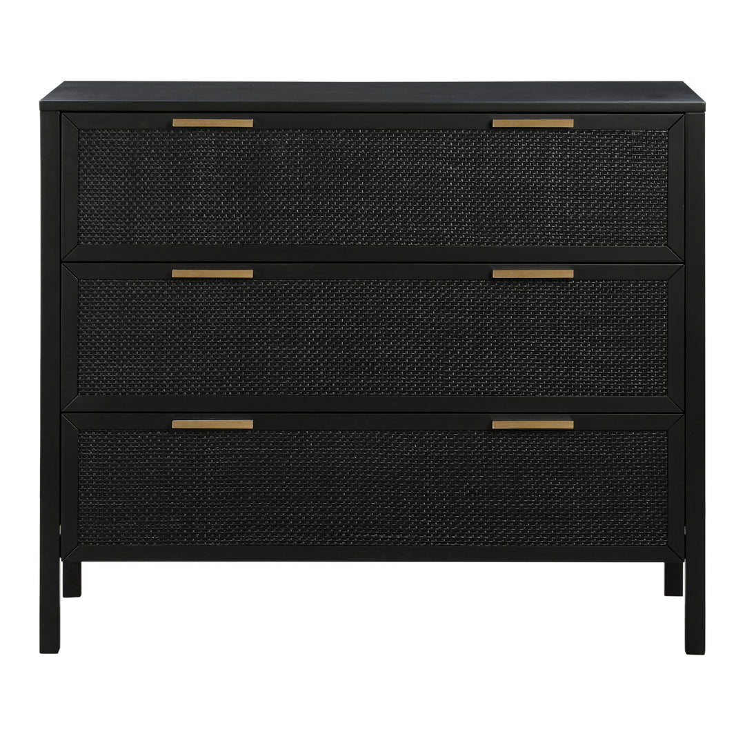 Santorini Hamptons 3 Drawer Timber/Rattan Dresser 100cm Black