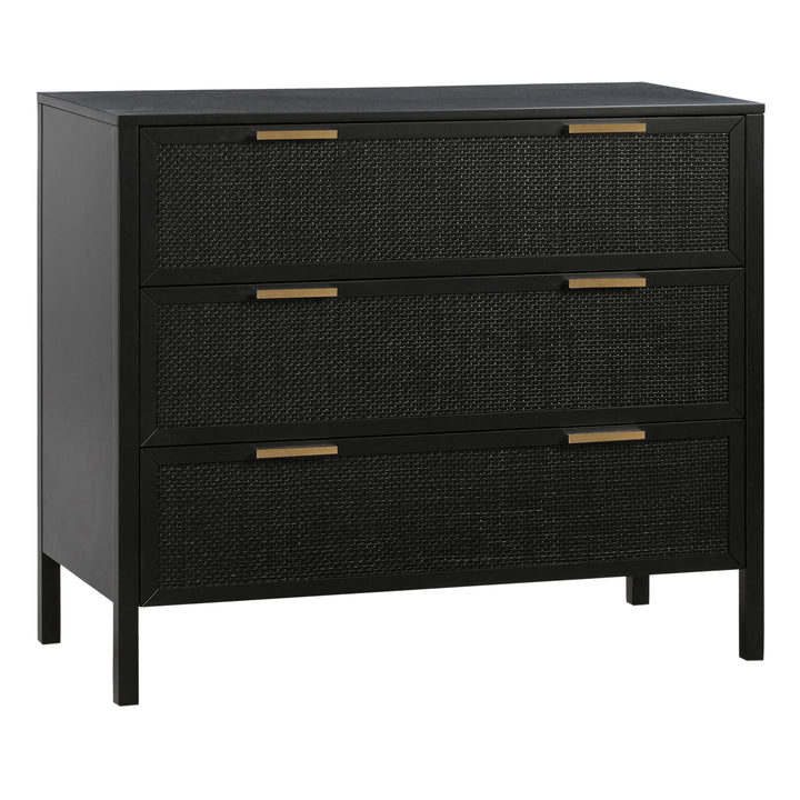 Santorini Hamptons 3 Drawer Timber/Rattan Dresser 100cm Black