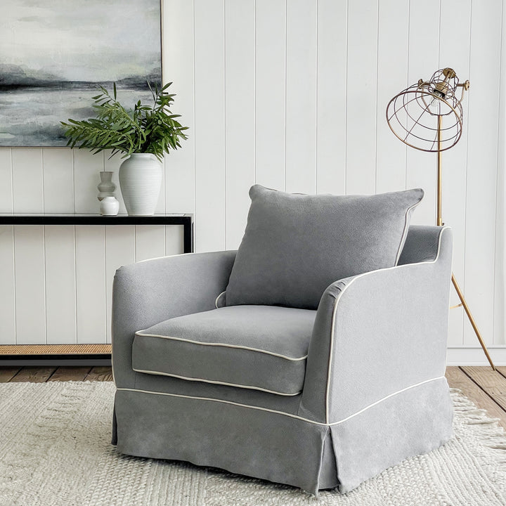 Slip Cover Only - Noosa Hamptons Armchair Grey W/White Piping