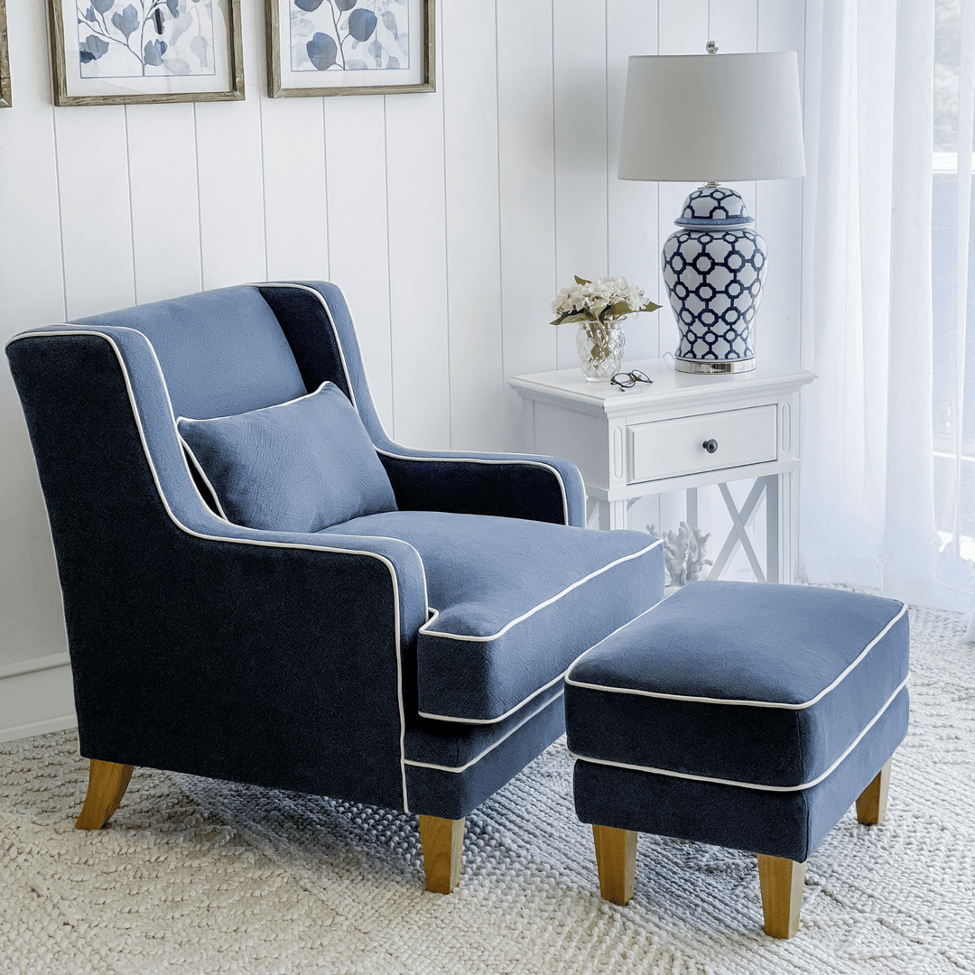 Bondi Hamptons Armchair Navy W/White Piping