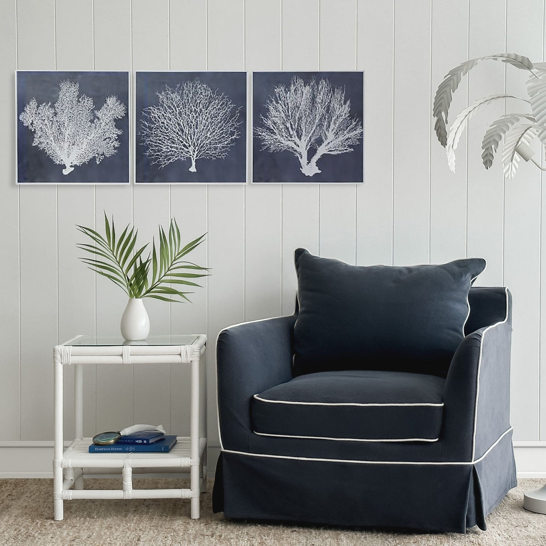 Noosa Hamptons Armchair Navy W/White Piping