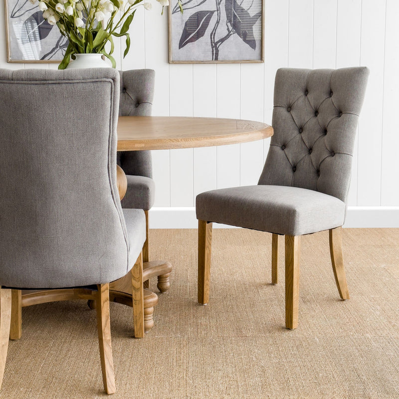 Diana Buttoned Hamptons Dining Chair Storm Grey Linen Blend