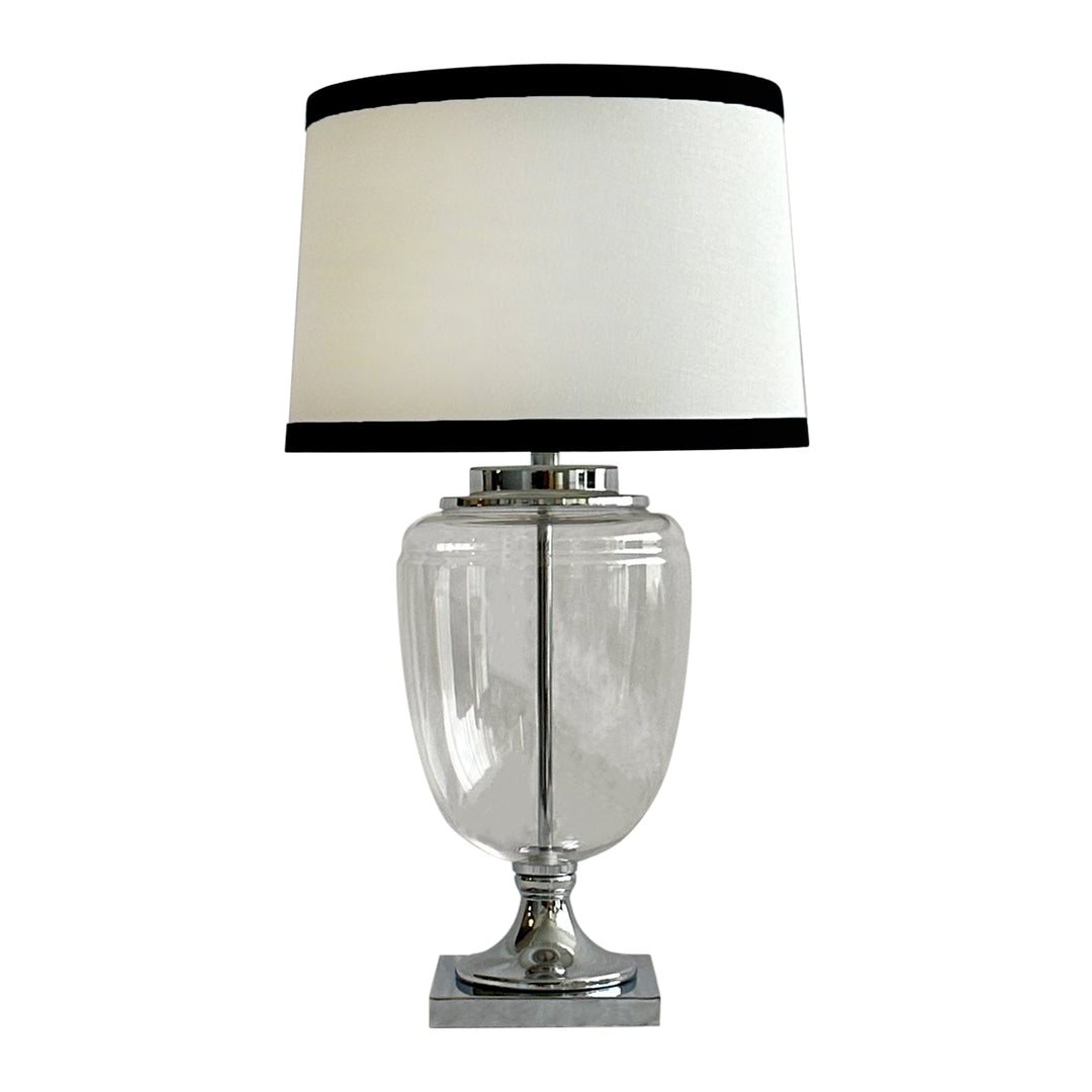 Charlotte Glass and Nickel Lamp with White Linen Shade (Black Trim) - Lamp Base & Shade