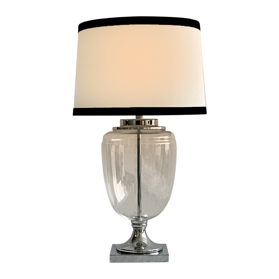 Charlotte Glass and Nickel Lamp with White Linen Shade (Black Trim) - Lamp Base & Shade