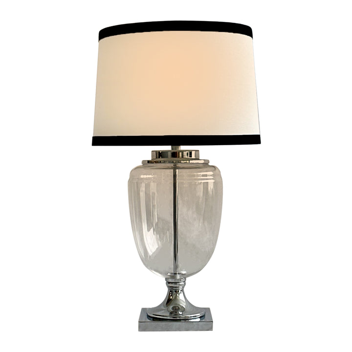 Charlotte Glass and Nickel Lamp with White Linen Shade (Black Trim) - Lamp Base & Shade