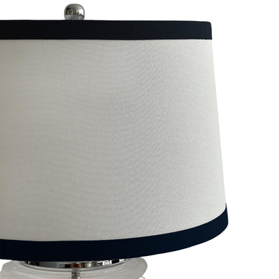 Charlotte Glass and Nickel Lamp with White Linen Shade (Black Trim)
