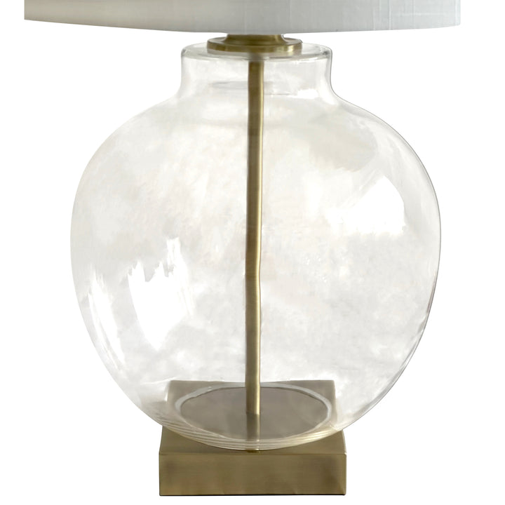 Ellyn Glass and Brass Lamp with White Linen Shade - Lamp Base & Shade