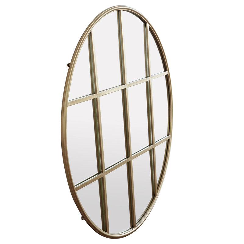 Amelia Gold Rimmed Round Paned Mirror D120cm