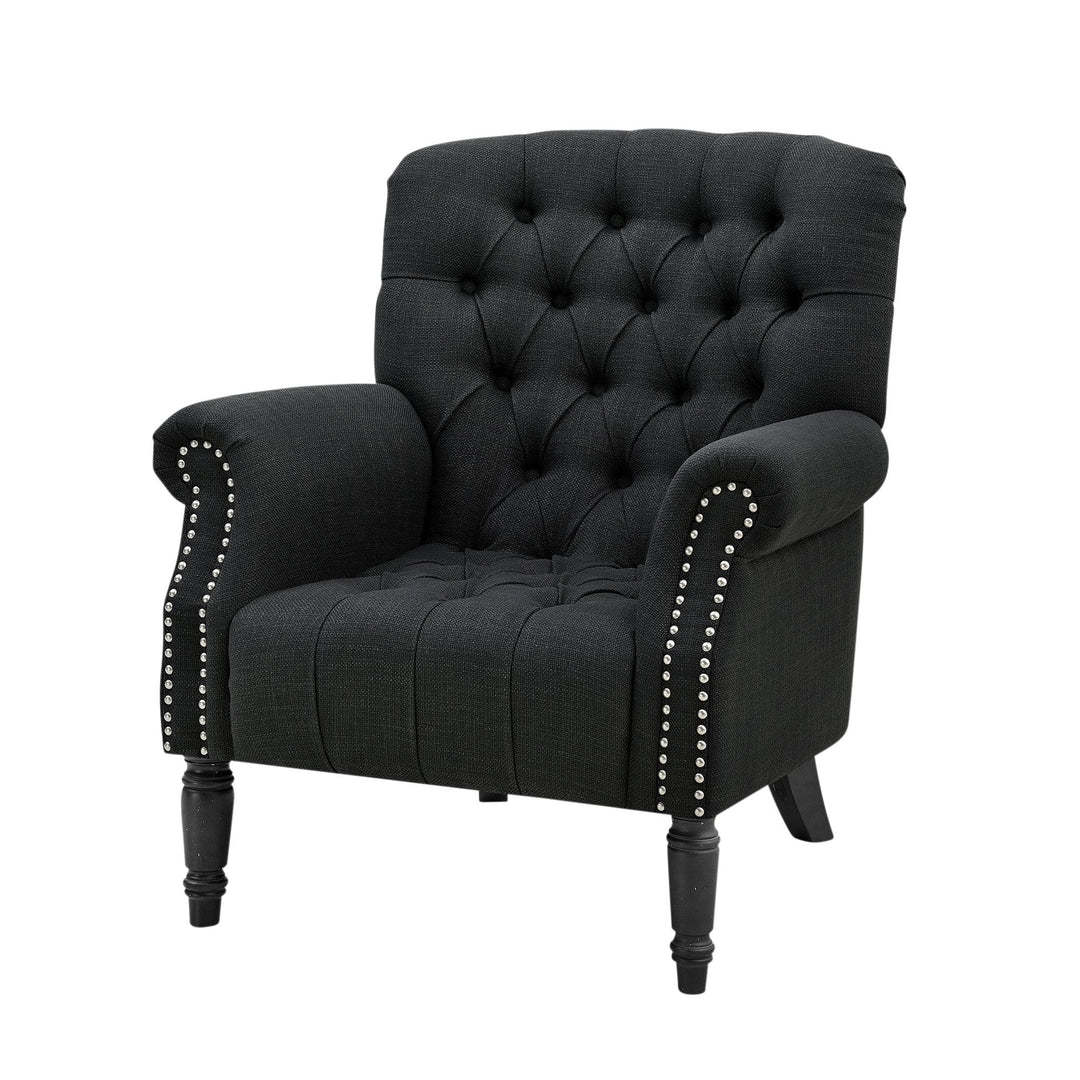 Maurice Buttoned Armchair Charcoal - OneWorld Collection