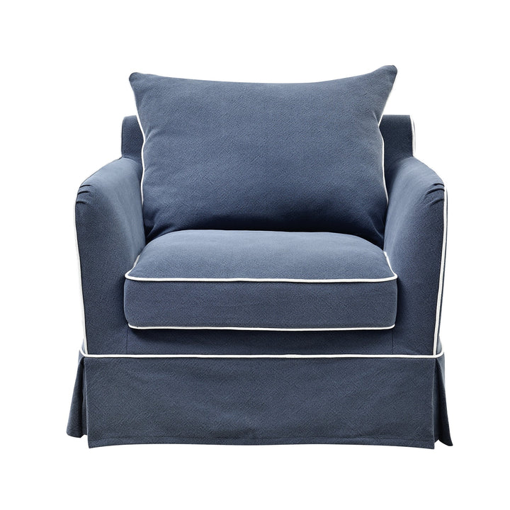 Armchair Slip Cover - Noosa Navy with White Piping - OneWorld Collection