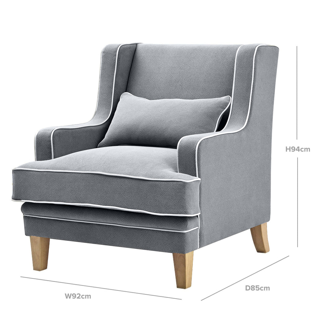 Bondi Hamptons Armchair Grey W/White Piping