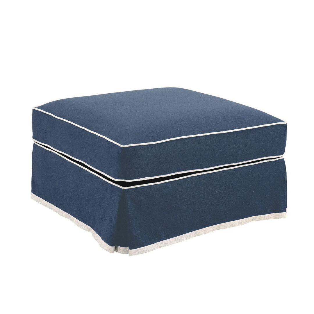 Noosa Hamptons Ottoman Navy W/White Piping