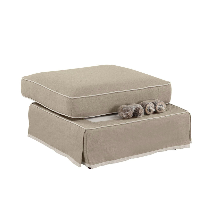 Noosa Ottoman Natural With White Piping - OneWorld Collection