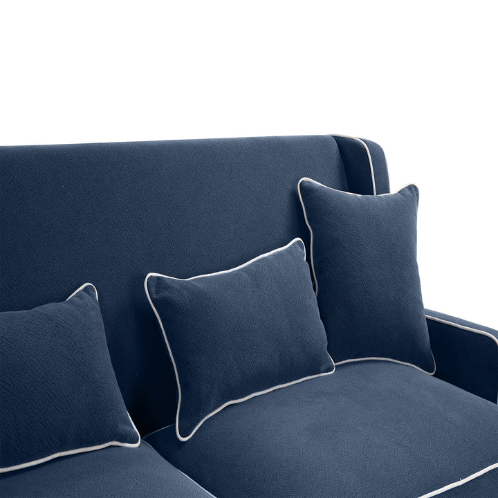 Bondi Hamptons 3 Seat Sofa Navy W/White Piping