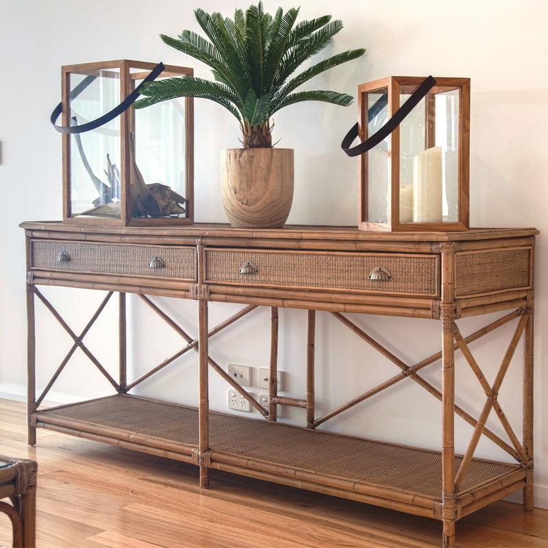 Cayman Large Two Drawer Rattan Console - OneWorld Collection