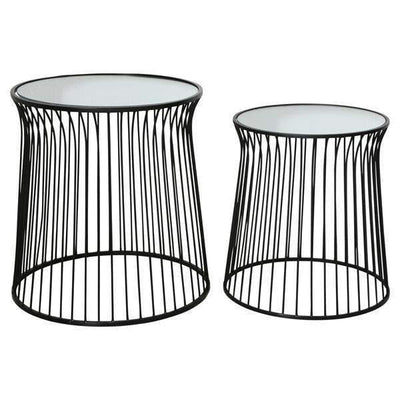Set 2 Black Mirrored Side Tables - OneWorld Collection