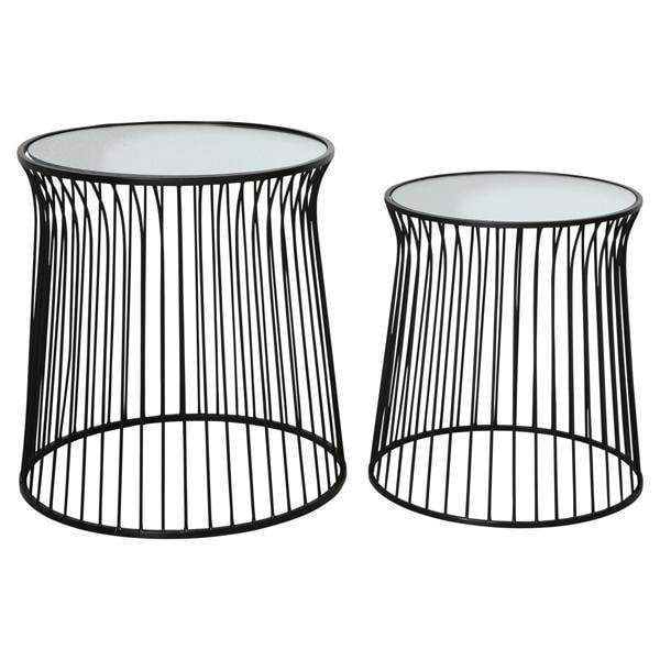 Set 2 Black Mirrored Side Tables - OneWorld Collection