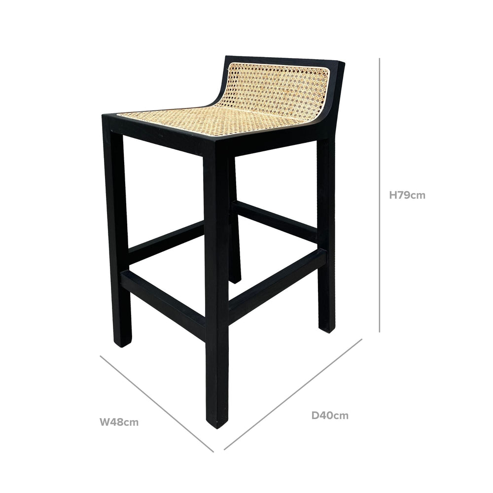 Amalfi Black Elm Wood and Rattan Barstool - OneWorld Collection