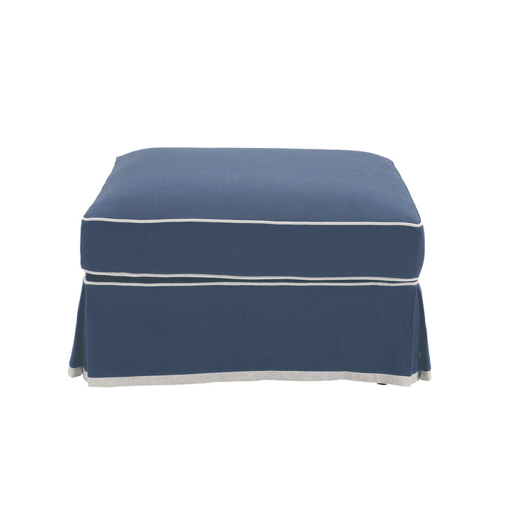 Noosa Hamptons Ottoman Navy W/White Piping