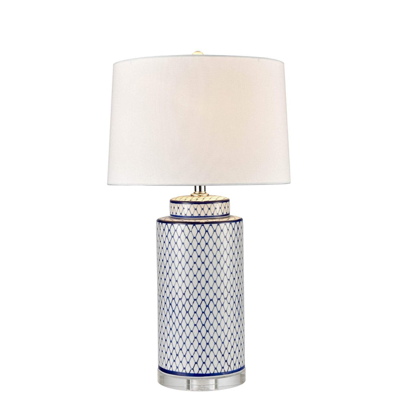Blue Scaled Ceramic Lamp W/ White Shade - OneWorld Collection