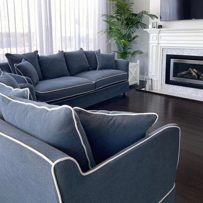Noosa 3 Seat Sofa Navy With White Piping - OneWorld Collection