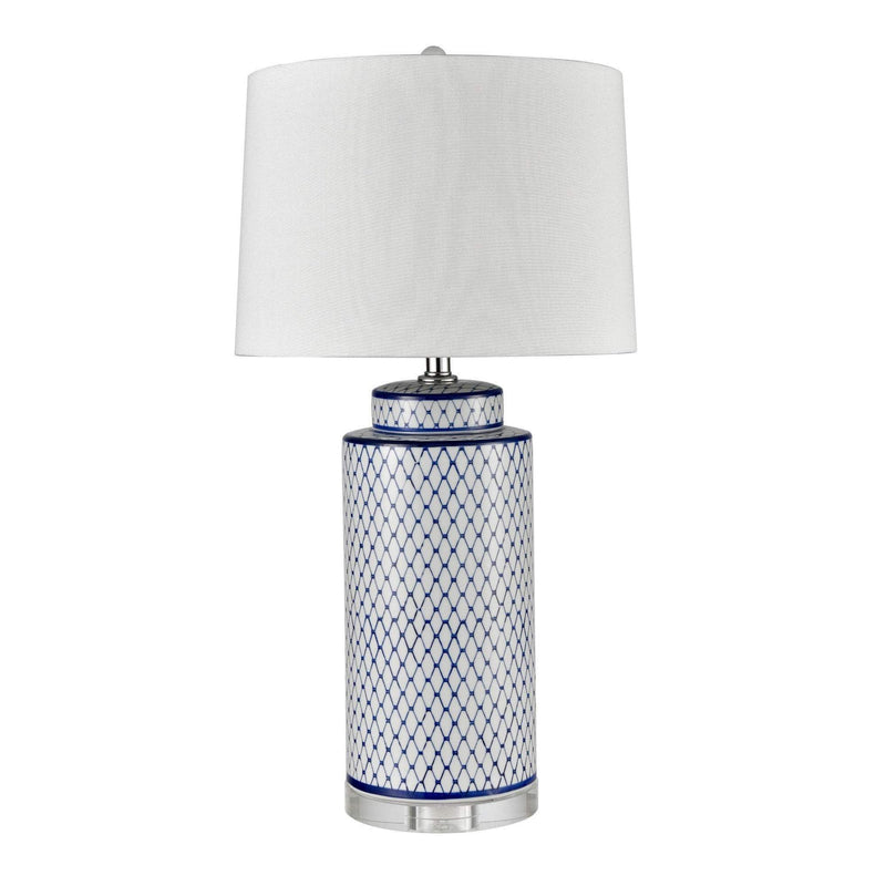 Blue Scaled Ceramic Lamp W/ White Shade - OneWorld Collection