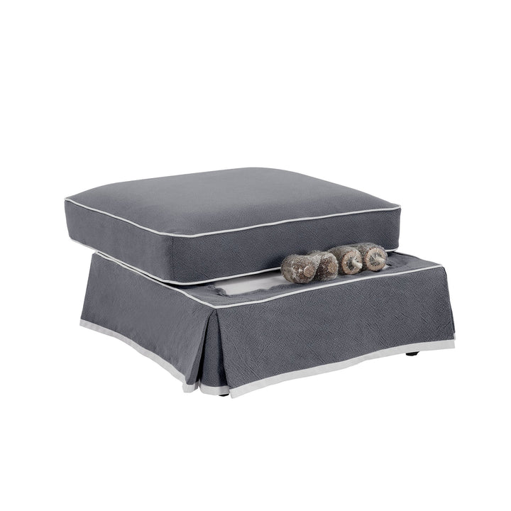 Ottoman Slip Cover - Noosa Grey with White Piping - OneWorld Collection