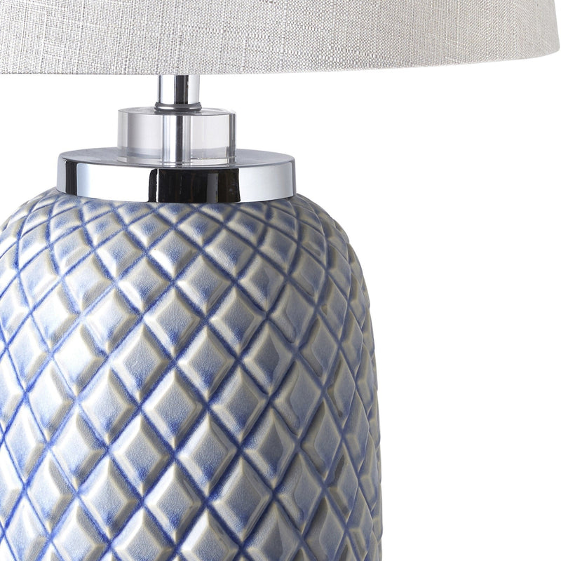 Blue Pine Lamp With Nat Linen Shade - OneWorld Collection
