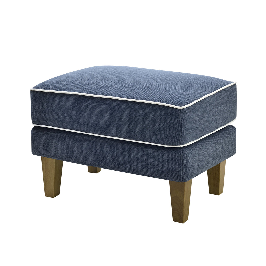 Bondi Ottoman Navy with White Piping - OneWorld Collection