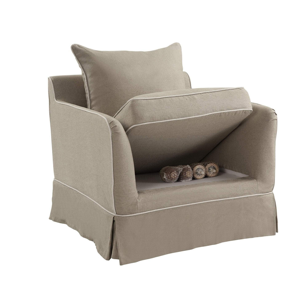 Armchair Slip Cover - Noosa Natural with White Piping - OneWorld Collection