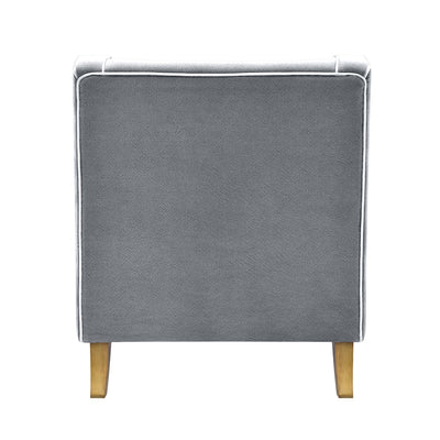 Bondi Hamptons Armchair Grey W/White Piping Linen Blend